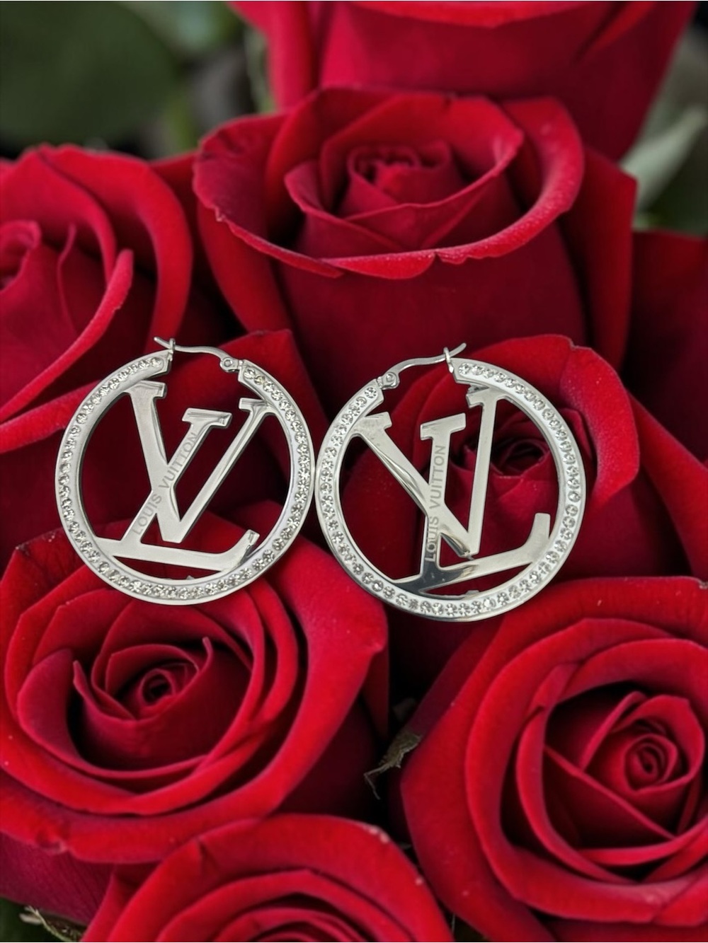 Logo Crystal Hoop Earrings - Silver